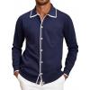 imageAlex Vando Mens Retro Cardigan Shirts Long Sleeve Two Pockets Knit Casual Button Down Shirts for MenRoyal