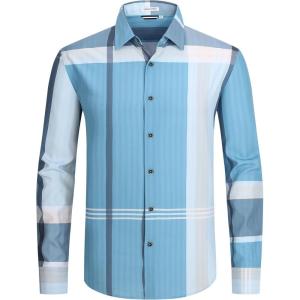 imageAlex Vando Mens Big Plaid Button Down Shirts Wrinkle Free 4Way Stretch Smart Casual Shirt40 BlueGrey