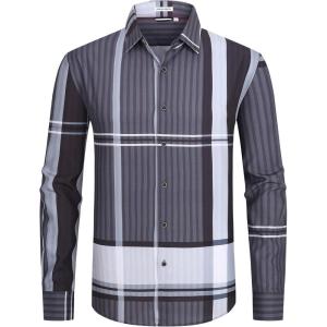 imageAlex Vando Mens Big Plaid Button Down Shirts Wrinkle Free 4Way Stretch Smart Casual ShirtBlackGrey