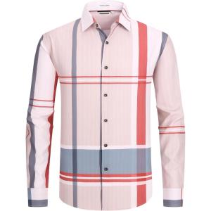 imageAlex Vando Mens Big Plaid Button Down Shirts Wrinkle Free 4Way Stretch Smart Casual ShirtRedGrey