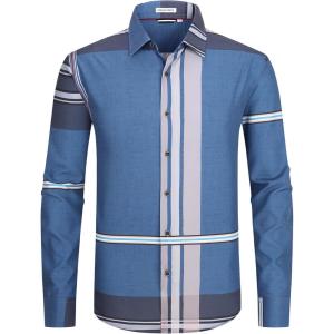 imageAlex Vando Mens Big Plaid Button Down Shirts Wrinkle Free 4Way Stretch Smart Casual ShirtRoyalBlack