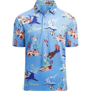 imageAlex Vando Mens Hawaiian Golf Shirt Moisture Wicking Digital Print Golf Shirts for MenBlue Dolphin