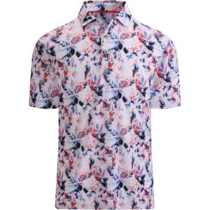 imageAlex Vando Mens Golf Shirt Moisture Wicking QuickDry Print Performance Polo Shirts for MenRed Navy Leaf
