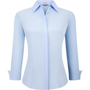 imageAlex Vando Womens Dress Shirts Wrinkle Free Regular Fit Long Sleeve Stretch Work ShirtHidden Placket Blue