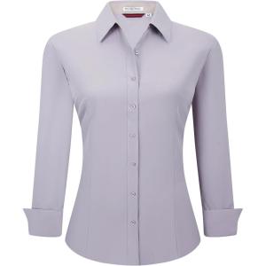 imageAlex Vando Womens Dress Shirts Wrinkle Free Regular Fit Long Sleeve Stretch Work ShirtLt Grey