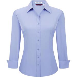 imageAlex Vando Womens Dress Shirts Wrinkle Free Regular Fit Long Sleeve Stretch Work ShirtMedium Blue