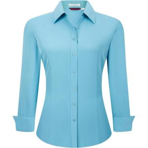 imageAlex Vando Womens Dress Shirts Wrinkle Free Regular Fit Long Sleeve Stretch Work ShirtTurquoise