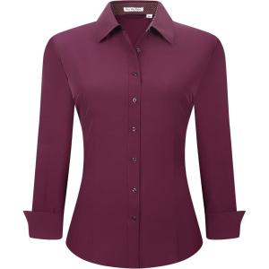 imageAlex Vando Womens Dress Shirts Wrinkle Free Regular Fit Long Sleeve Stretch Work ShirtWine