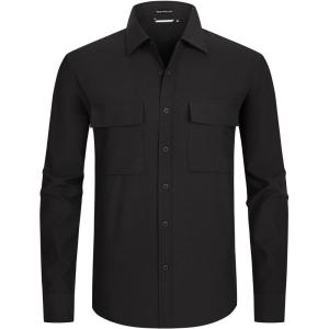 imageAlex Vando Mens Water Proof Button Down Shirts Two Pockets Long Sleeve Outdoor ShirtsBlack