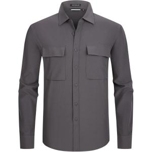 imageAlex Vando Mens Water Proof Button Down Shirts Two Pockets Long Sleeve Outdoor ShirtsCharcoal