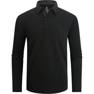 imageAlex Vando Mens Golf Shirt Moisture Wicking QuickDry Solid Long Sleeve Polo Shirts for MenBlack 09