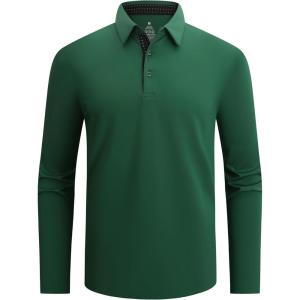 imageAlex Vando Mens Golf Shirt Moisture Wicking QuickDry Solid Long Sleeve Polo Shirts for MenGreen 09