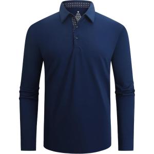 imageAlex Vando Mens Golf Shirt Moisture Wicking QuickDry Solid Long Sleeve Polo Shirts for MenNavy 09
