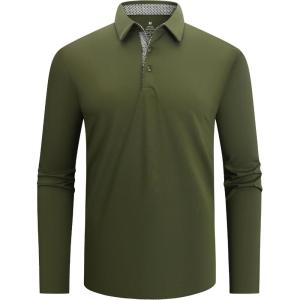 imageAlex Vando Mens Golf Shirt Moisture Wicking QuickDry Solid Long Sleeve Polo Shirts for MenOlive 09