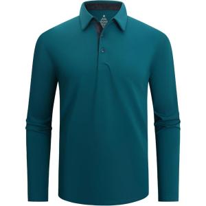 imageAlex Vando Mens Golf Shirt Moisture Wicking QuickDry Solid Long Sleeve Polo Shirts for MenTeal 09