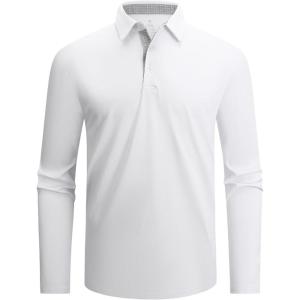 imageAlex Vando Mens Golf Shirt Moisture Wicking QuickDry Solid Long Sleeve Polo Shirts for MenWhite 09