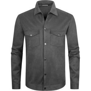 imageAlex Vando Mens Suede Shirt Jackets Long Sleeve Two Pockets Snap Casual Button Down ShirtsCharcoal