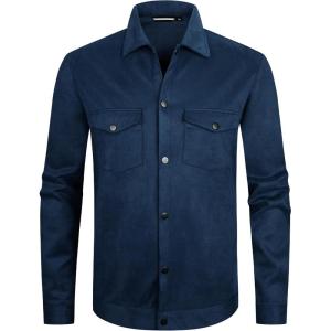 imageAlex Vando Mens Suede Shirt Jackets Long Sleeve Two Pockets Snap Casual Button Down ShirtsNavy