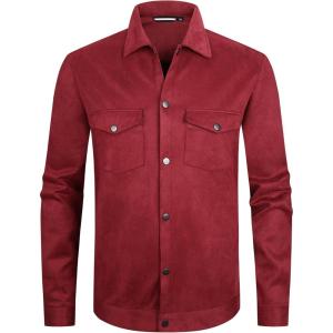 imageAlex Vando Mens Suede Shirt Jackets Long Sleeve Two Pockets Snap Casual Button Down ShirtsWine