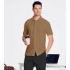 imageAlex Vando Mens Knitted Dress Shirts 8Way Stretch Easy Care Solid Short Sleeve Shirt for Men62 Brown