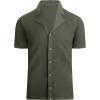 imageAlex Vando Mens Knitted Dress Shirts 8Way Stretch Easy Care Solid Short Sleeve Shirt for MenStripe Army