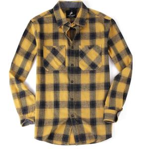 imageAlex Vando Mens Button Down Shirts Regular Fit Long Sleeve Casual Plaid Flannel ShirtYellow