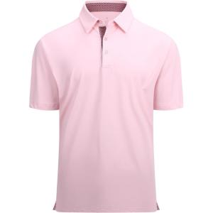 imageAlex Vando Mens Golf Shirt Moisture Wicking QuickDry Solid Short Sleeve Polo Shirts for MenLt Pink 09