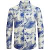 imageAlex Vando Mens Print Button Down Shirts Linen Cotton Camp Collar Long Sleeve Casual ShirtsBlue Tiedye