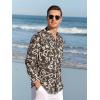 imageAlex Vando Mens Print Button Down Shirts Linen Cotton Camp Collar Long Sleeve Casual ShirtsBrown Geometric