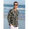 imageAlex Vando Mens Print Button Down Shirts Linen Cotton Camp Collar Long Sleeve Casual ShirtsKhaki Leaf