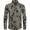 imageAlex Vando Mens Print Button Down Shirts Linen Cotton Camp Collar Long Sleeve Casual ShirtsKhaki Leaf