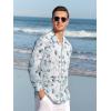 imageAlex Vando Mens Print Button Down Shirts Linen Cotton Camp Collar Long Sleeve Casual ShirtsWhite Grey Stuff