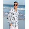 imageAlex Vando Mens Print Button Down Shirts Linen Cotton Camp Collar Long Sleeve Casual ShirtsWhite Leaf
