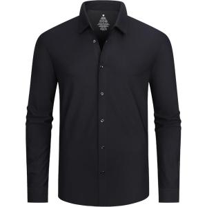 imageAlex Vando Mens Knit Dress Shirts Seamless Collar Long Sleeve Super Stretch Sports Shirts for MenBlack
