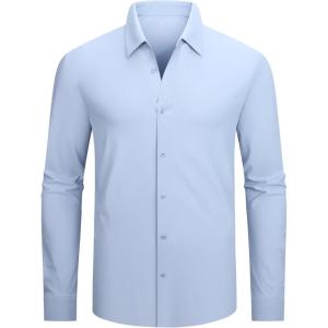 imageAlex Vando Mens Knit Dress Shirts Seamless Collar Long Sleeve Super Stretch Sports Shirts for MenBlue