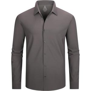 imageAlex Vando Mens Knit Dress Shirts Seamless Collar Long Sleeve Super Stretch Sports Shirts for MenCharcoal