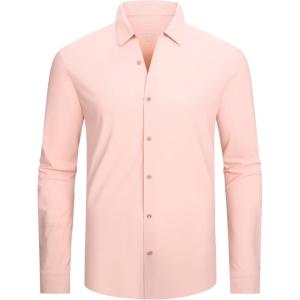 imageAlex Vando Mens Knit Dress Shirts Seamless Collar Long Sleeve Super Stretch Sports Shirts for MenPink