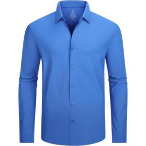 imageAlex Vando Mens Knit Dress Shirts Seamless Collar Long Sleeve Super Stretch Sports Shirts for MenRoyal