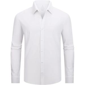 imageAlex Vando Mens Knit Dress Shirts Seamless Collar Long Sleeve Super Stretch Sports Shirts for MenWhite