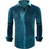 imageAlex Vando Mens Velvet Shirts Regular Fit Long Sleeve Soft Stretch Casual Button Down ShirtPeacock Blue