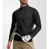 imageAlex Vando Mens Long Sleeve Zipper Golf Shirts Color Block Texture Polo Shirt for MenBlack