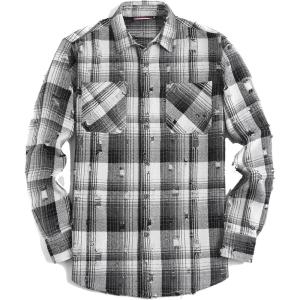imageAlex Vando Mens Button Down Shirts Regular Fit Long Sleeve Casual Plaid Flannel ShirtDistressed Black