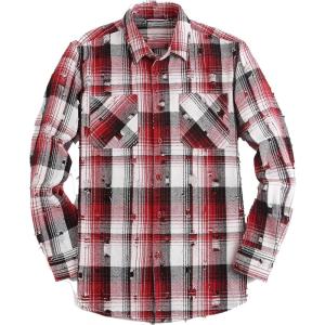 imageAlex Vando Mens Button Down Shirts Regular Fit Long Sleeve Casual Plaid Flannel ShirtDistressed Red