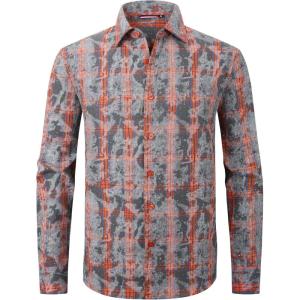 imageAlex Vando Mens Button Down Shirts Regular Fit Long Sleeve Casual Plaid Flannel ShirtRhinestone OrangeGrey