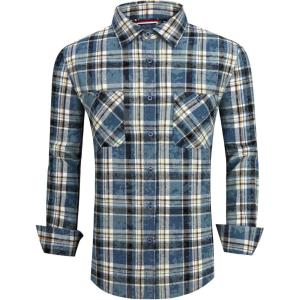 imageAlex Vando Mens Button Down Shirts Regular Fit Long Sleeve Casual Plaid Flannel ShirtSnow BlueBeige