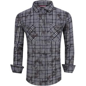 imageAlex Vando Mens Button Down Shirts Regular Fit Long Sleeve Casual Plaid Flannel ShirtSnow Charcoal