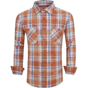 imageAlex Vando Mens Button Down Shirts Regular Fit Long Sleeve Casual Plaid Flannel ShirtSnow Red