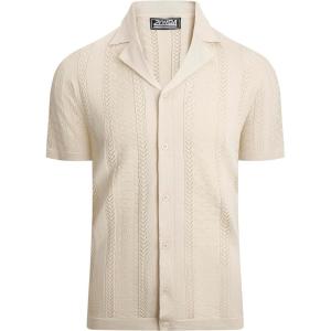 imageAlex Vando Mens Knitted Dress Shirts 8Way Stretch Easy Care Solid Short Sleeve Shirt for MenHerringbone Apricot