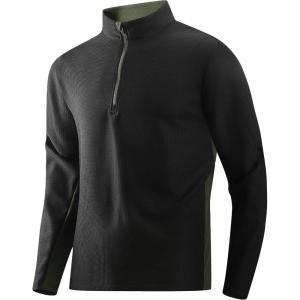 imageAlex Vando Mens Long Sleeve Zipper Golf Shirts Color Block Texture Polo Shirt for MenBlack