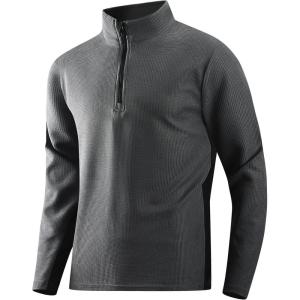 imageAlex Vando Mens Long Sleeve Zipper Golf Shirts Color Block Texture Polo Shirt for MenDark Grey